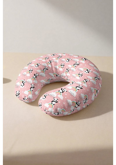 Panda Gökkuşağı Bulutlu Boyun Yastığı - Sevimli Pembe Pastel Çocuk & Yetişkin Seyahat Yastığı Adaçayı Kireçtaşı
