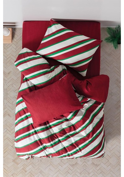 Festive Tek Kişilik Lastikli Çarşaflı Nevresim Takımı Merry Kırmızı Çok renkli