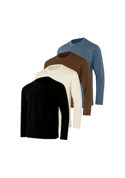 Rich Erkek İndigo-ekru-kahverengi-siyah 4'lü Paket Basic Uzun Kollu Body İndigo-ekru-kahverengi-siyah