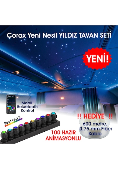 Animasyonlu Yıldız Tavan Uygulama Seti, Fiber Optik Aydınlatma Kurulum Kiti Çok Renkli