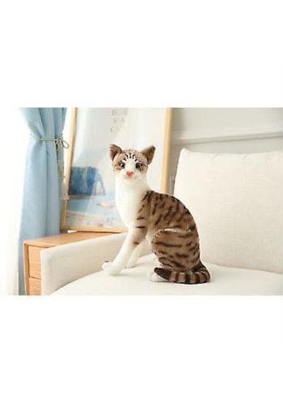 İthal Ürün Tekir Kedi Oyuncak Gerçek Görünümlü Peluş Kedi Tekir Kedi Peluş 30 Cm Yumuşak Peluş Açık Kahverengi