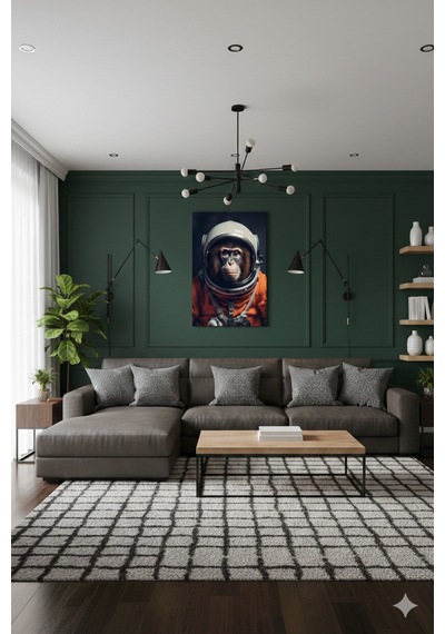 Astronot Maymun Uzay Macerası Futuristik Monkey Astronaut Concept Cam Tablo