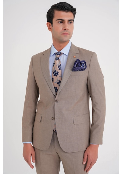 Efor Slim Fit Çift Yırtmaç Esnek Yün Vizon Takım Elbise Tk 918 Vizon