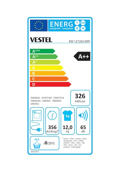 Vestel KM 127202 WIFI 12 KG Isı Pompalı Çamaşır Kurutma Makinesi
