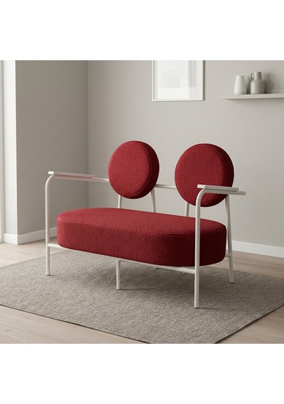 Venüs İkili Koltuk Soft Kumaş Ofis Bekleme Koltuğu Beyaz Metal İskeletli - Kırmızı