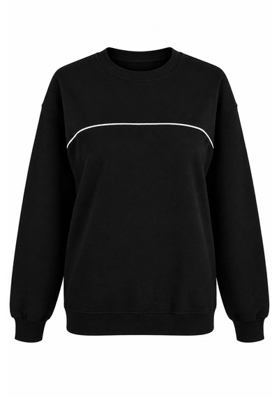 Trender O Yaka 3 İp Biyeli Siyah Kadın Sweatshirt 27kdt1000015