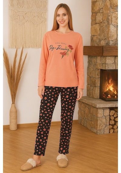 Remsa Kadın Desenli Saphire Pijama Takımı 0477 Nar Çiçeği02 Narçiçeği02