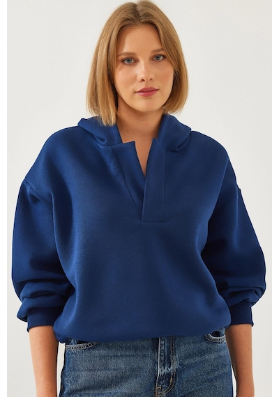 Shade Kadın Kapişonlu V Yaka Sweatshirt 60351253 - Lacivert