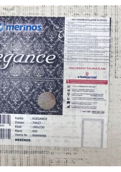 Merinos Halı Elegance 74427 095 Serisi Akrilik Salon Oturma Yatak Odası Halısı Gri