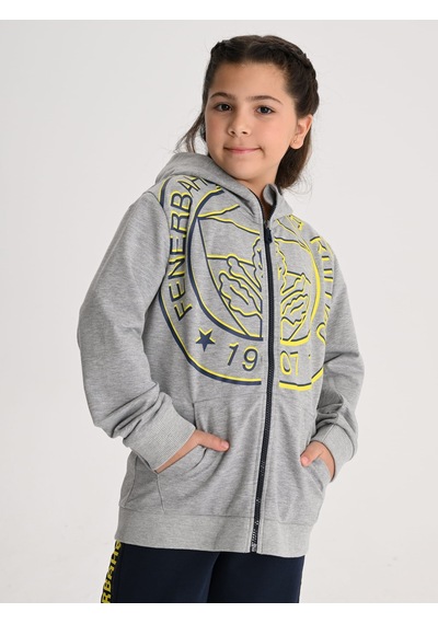 Fenerbahçe Gri Tribün Sarı Lacivert Logolu Çocuk Sweatshirt Gri Melanj