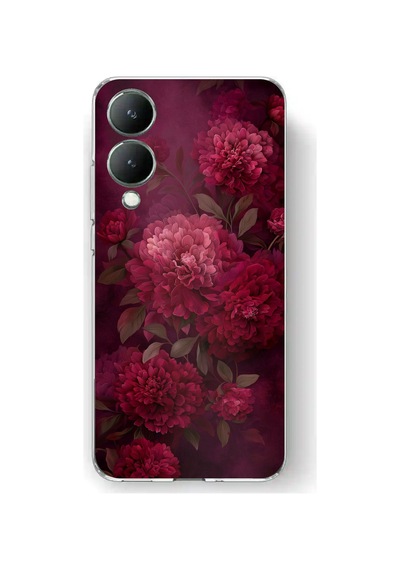 Vivo Y17s Uyumlu Vişne Renk Vintage Çiçek Desenli Baskılı Silikon Kılıf