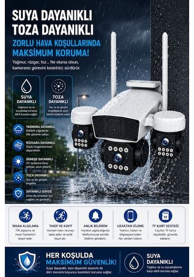 Rx95w Wifi 3 Kameralı Güvenlik Kamerası 15mp Ultra Hd Ptz Hareketli Sesli Gece Görüşlü Akıllı Kamera