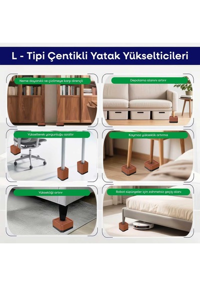 Robot Süpürge Mobilya Ayağı Ve Dolap Yükseltici Ayak Kaydırmaz Ve Yükseltici 4lü Kahverengi Kare 4 Cm