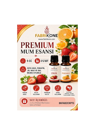 Premium Mum Esansı 5 Cc 2'li Set - Çilek, Portakal - Soya Wax, Parafin, Jel Wax Ve Bal Mumu Uyumlu Bkfab2ckpt5 Karışık