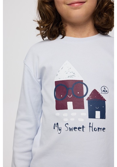 Panço Erkek Çocuk Ev Desenli Pijama Takımı Mavi