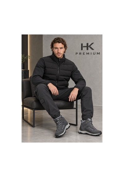 Hk Premium Oysho Kumaş Kollu Şişme Mont Su İtici Kışlık Siyah
