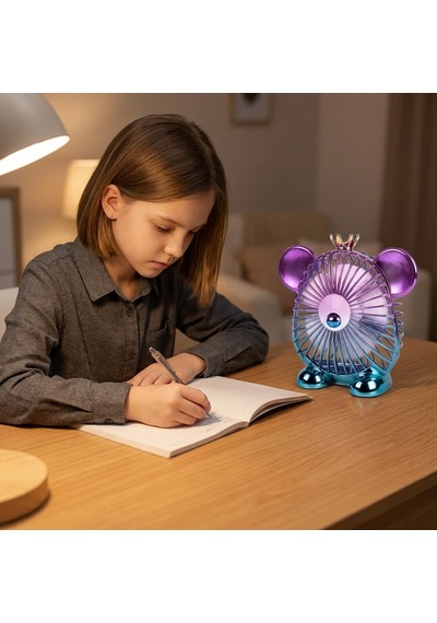 Sevimli Ayıcık Tasarımlı Mini Masaüstü Fan Taşınabilir Sessiz Usb Şarjlı Vantilatör 1200mah