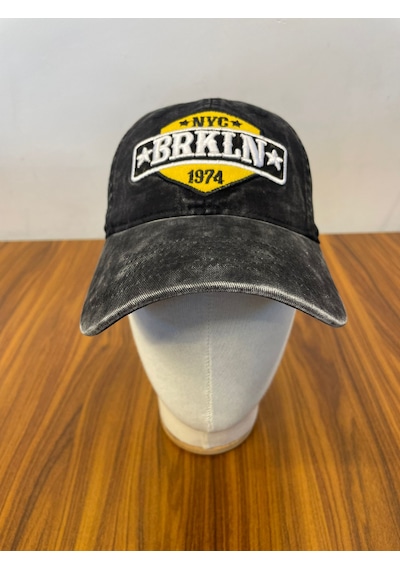 Hamze Vintage Yıkamalı Eskitme Model İthal Nakışlı Unisex Cap Şapka Siyah-Füme