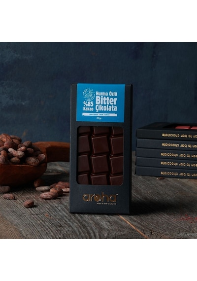Aroha Şeker İlavesiz Vegan Hurma Özlü Bitter Çikolata - %85 Kakao 80 G