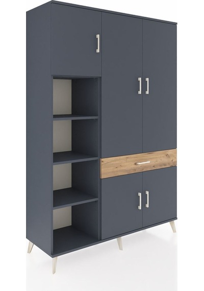 Hyperion Dolap 8 Raflı Tek Çekmeceli 5 Kapaklı 132x44x195 Antrasit-antrasit/çam Antrasıt/atlas Çam - Antrasıt
