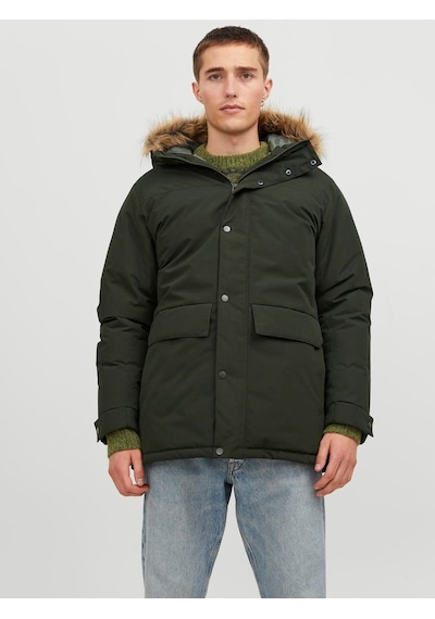 Jack & Jones Erkek Kapüşonlu Uzun Mont Haki Parka 12236096 Haki