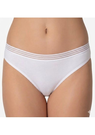 6 Adet İmer Bayan Modal İnce Tül Çizgili Lastik Bikini Külot 4275 Beyaz