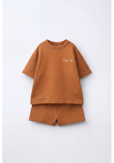 Unisex Çocuk Pamuklu Taba Magu Club T-shirt Şort Takım Çok Renkli