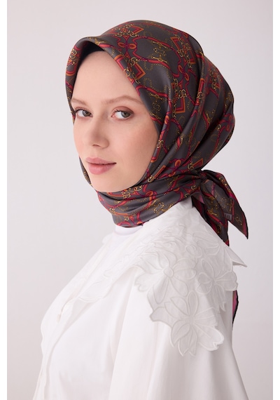 Klasik Desen İpek Twill Eşarp - 2026 İlkbahar-yaz T 4328 Füme