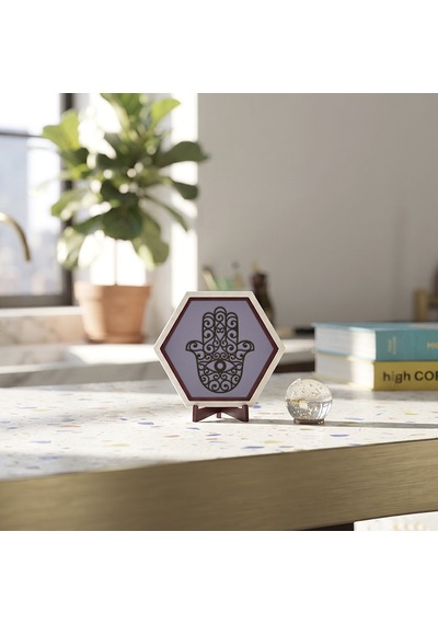 Butik Ve Modern Hamsa Masaüstü Süsü, Sevdikleriniz İçin Anlamlı, Özgün Ve Estetik Bir Hediye Seçeneği 10x10 Cm, Mor