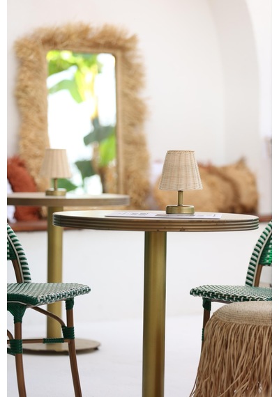 Rattan & Bambu Kablosuz Şarjlı Masa Lambası - Alt Eskitme Gold Eskitme Gold