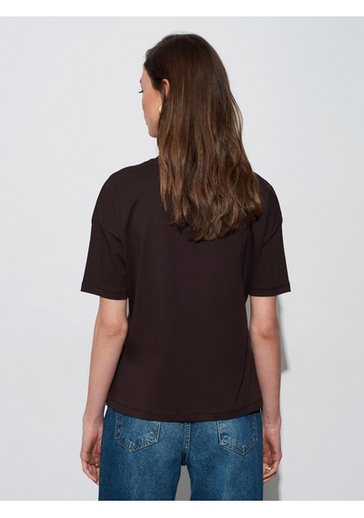 3683 Kadın Basic T-Shirt-Koyu Kahve - 528427730