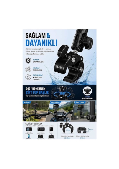 Motosiklet Bisiklet Gidon Kamera Montaj Metal Si 360 Döner Metal Tutucu Evimdeyokyok