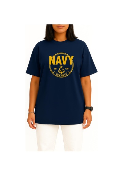 Bahriyeli Collection Oversize Tur Navy Göğüs Ve Sırt Baskılı Unisex T-shirt Lacivert