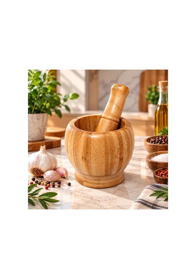 Bambu Havan Sarımsak Ezeceği Baharat Sarımsak Havan