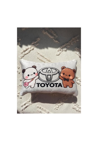 Bubblyo Toyota Temalı Dekoratif Oto Yastığı Sevimli Çift Tasarım Beyaz Beyaz