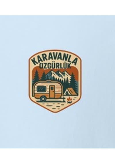 Wildstyle Karavanla Özgürlük Renkli Karavan Kamp Doğa Rozet Baskılı Unisex Bisiklet Yaka Pamuklu Tişört Bebek Mavisi
