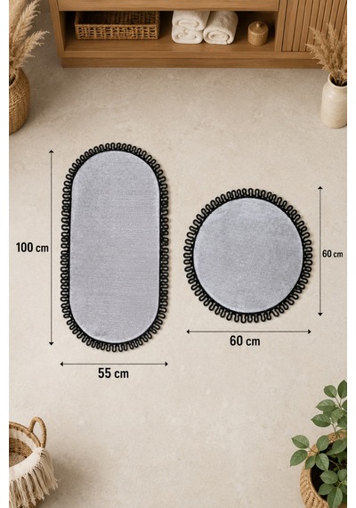 El Yapımı Bohem Banyo Paspası 2'li Peluş Kaymaz Jel Taban Yuvarlak 60x60 Cm Ve Oval 55x100 Cm Çok Renkli