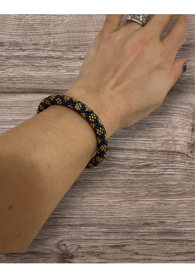 Chichibeads El Yapımı Papatya Desenli Bohem Bileklik Lacivert