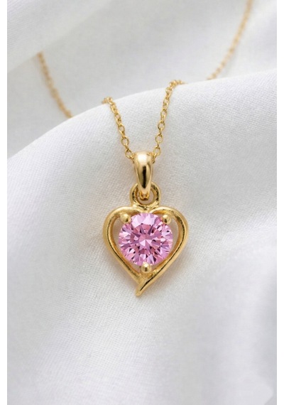 Çekirdekjewelry 925 Ayar Gümüş Altın Kaplama Kalp Modeli Kolye Sarı Pembe