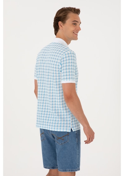 U.S. Polo Assn. Erkek Regular Fit Polo Yaka Turkuaz Desenli Tişört 50299672-VR093