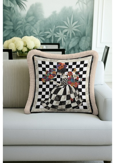 Retro Gothic Girl Motifli Saçaklı Yastık Kılıfı-sanatsal Figürlü Siyah Ekru Püsküllü Kırlent Kılıfı Fırtına Gece Mavisi Retro Gothic Girl Motifli Saçaklı Yastık Kılıfı-sanatsal Figürlü Siyah Ekru Püsküllü Kırlent Kılıfı Fırtına Gece Mavisi