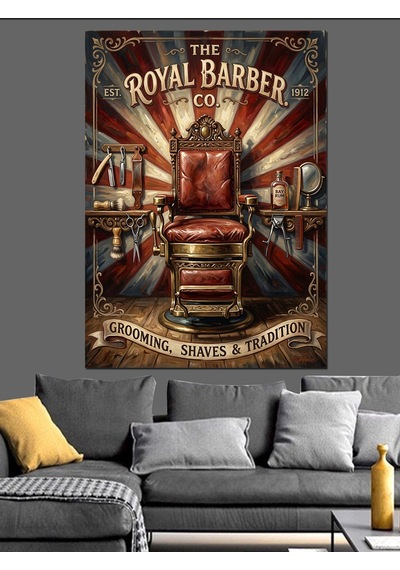 The Royal Barber Berber Koltuğu Dekoratif Kanvas - Mdf Ahşap Tablo