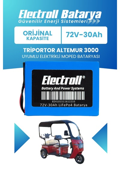 Triportor Altemur 3000 Uyumlu Batarya  Kapasite Lifepo4 72v 30ah Elektrikli Moped Bataryası