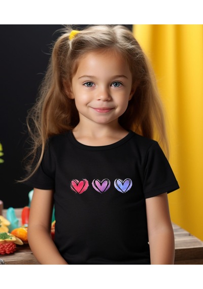 Aselinda Anne-kız Kalp Baskılı T-shirt ,bisiklet Yaka Tişört/t-shirt Tek Adet Fiyatıdır. Siyah