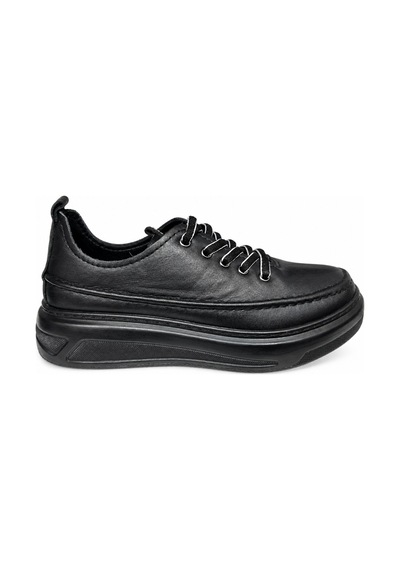 Papucumun Dünyası Kadın Hakiki Deri Topuk Destekli Tam Ortopedik Sneaker Ayakkabı Siyah