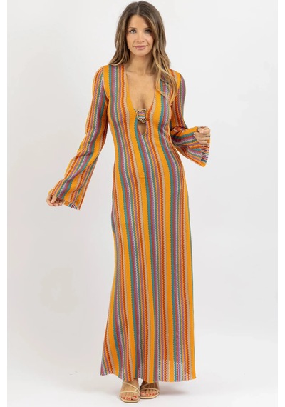 Fashion Cocktail Sürrealist Altın Tokalı 1970 Ler Desenli Zikzaklı Boho Hippi Kollu Tatil Elbisesi Çok Renkli Fashion Cocktail Sürrealist Altın Tokalı 1970 Ler Desenli Zikzaklı Boho Hippi Kollu Tatil Elbisesi Çok Renkli