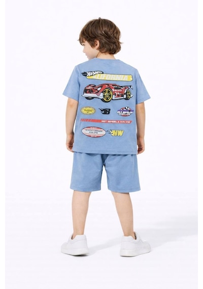 Miniko Kids Erkek Çocuk Hot Wheels Modelli Pamuk Şortlu Takım Mavi