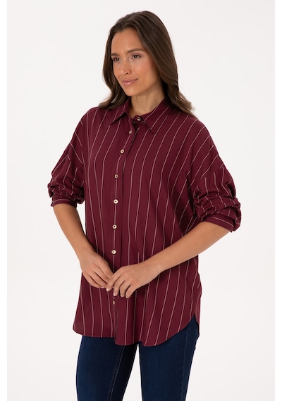 U.S. Polo Assn. Kadın Bordo Çizgili Uzun Kollu Gömlek 50308768-VR177