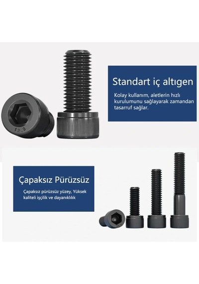 İmbus M12x20mm Cıvata Siyah Alyan Başlı Dın912 10 Adet Diğer