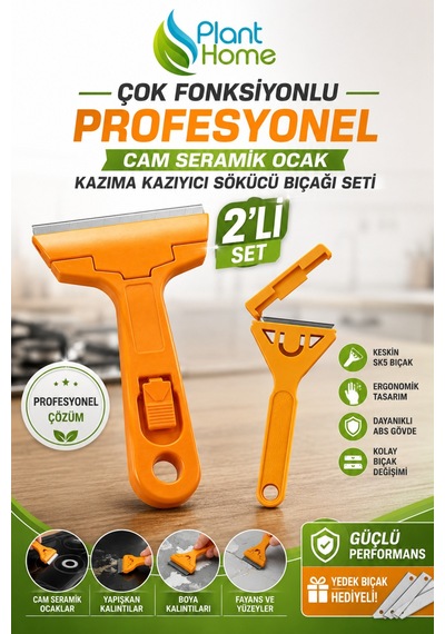 2 Li Profesyonel Kazıma Bıçağı Seti Büyük Ve Küçük Cam Seramik Ocak, Cam, Kapı Pencere Kazıyıcı Sökücü